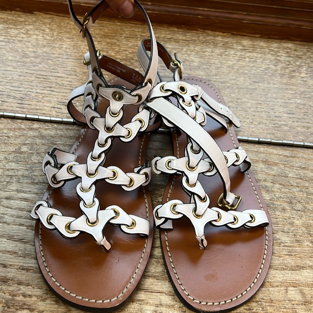 Coach white double ankle strap never worn sandals size 11